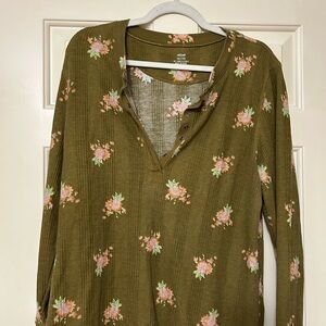 Aerie Green Relaxed Long Sleeve Blouse